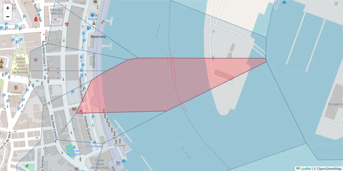 Mapa detalhado do código postal 8501-915 com limites, códigos postais vizinhos e agências dos correios