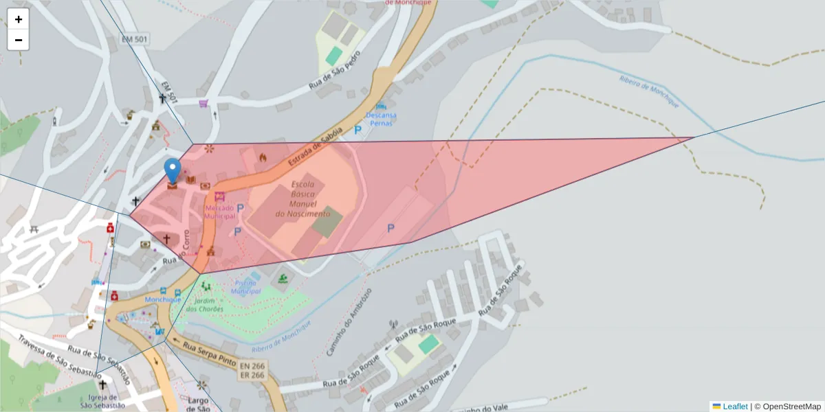 Mapa detalhado do código postal 8550-422 com limites, códigos postais vizinhos e agências dos correios