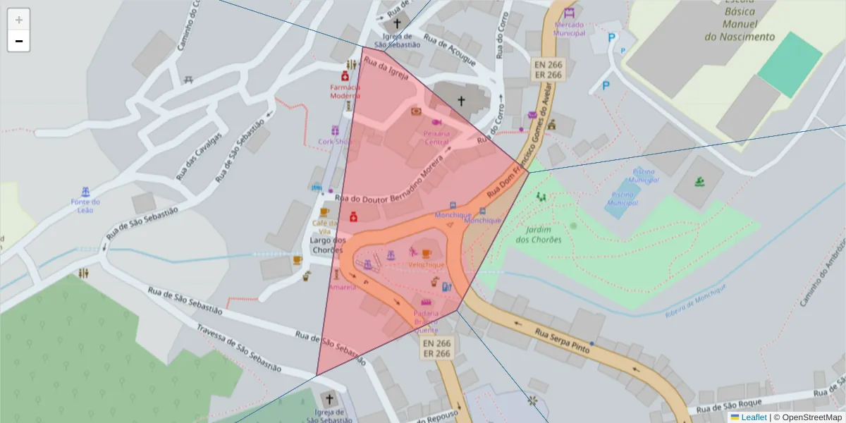 Mapa detalhado do código postal 8550-429 com limites, códigos postais vizinhos e agências dos correios