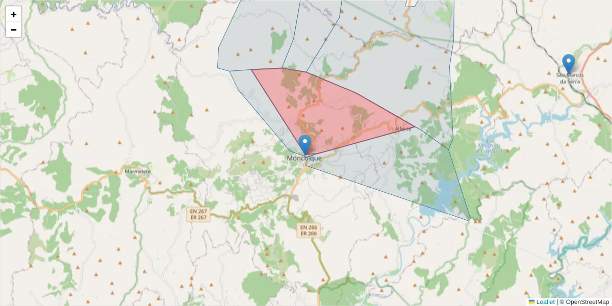 Mapa detalhado do código postal 8550-445 com limites, códigos postais vizinhos e agências dos correios