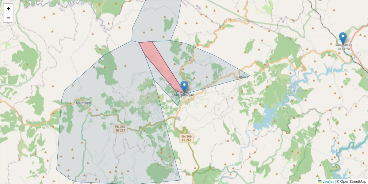 Mapa detalhado do código postal 8550-461 com limites, códigos postais vizinhos e agências dos correios
