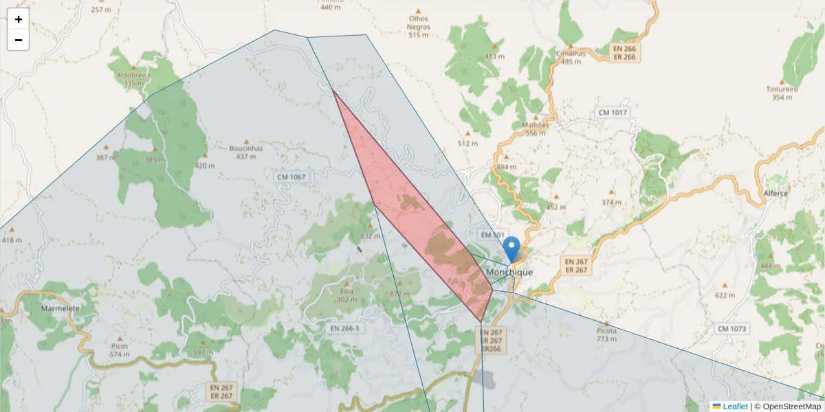 Mapa detalhado do código postal 8550 com limites, códigos postais vizinhos e agências dos correios