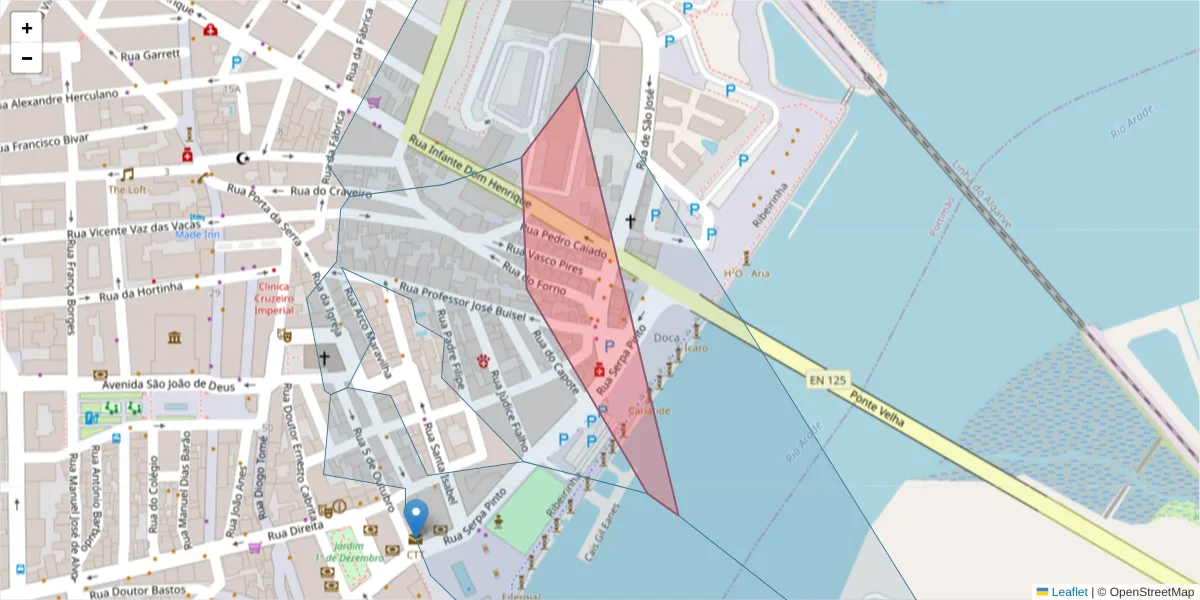 Mapa detalhado do código postal 8599-755 com limites, códigos postais vizinhos e agências dos correios