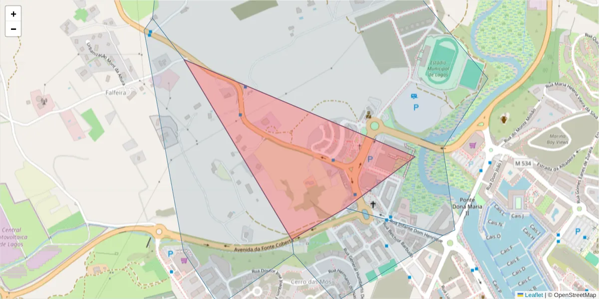 Mapa detalhado do código postal 8600-000 com limites, códigos postais vizinhos e agências dos correios