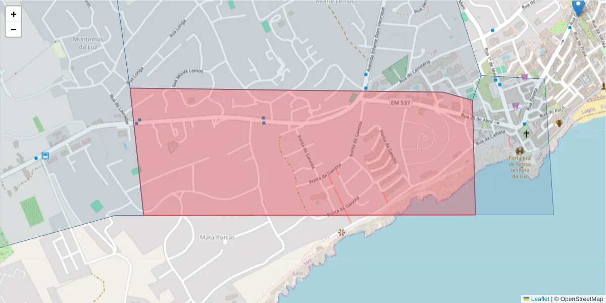 Mapa detalhado do código postal 8600-128 com limites, códigos postais vizinhos e agências dos correios