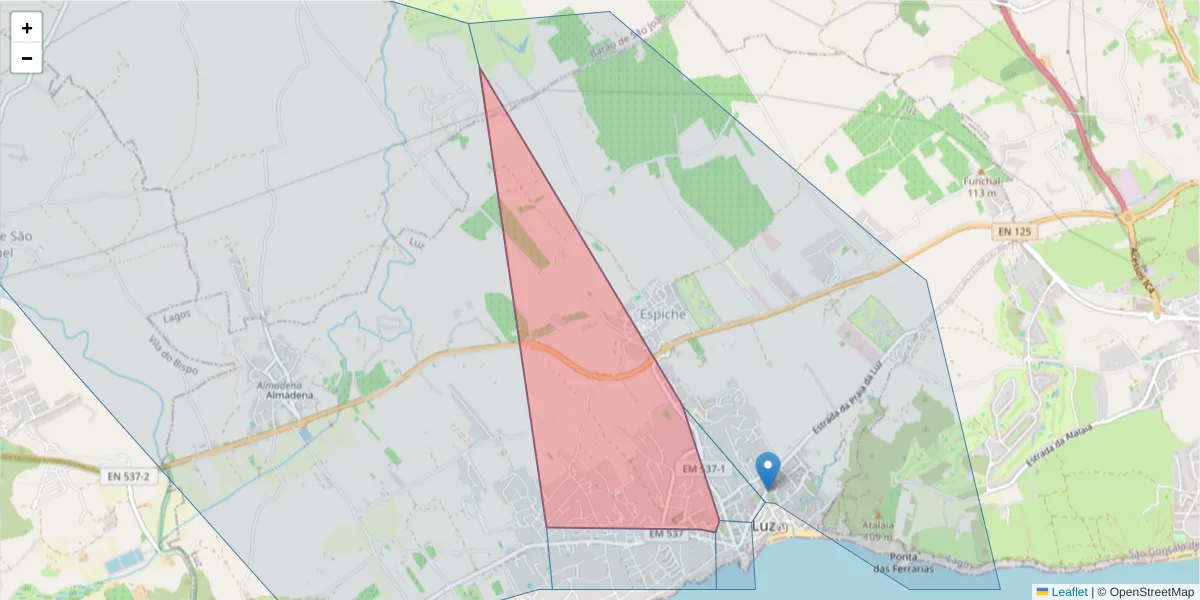 Mapa detalhado do código postal 8600-136 com limites, códigos postais vizinhos e agências dos correios