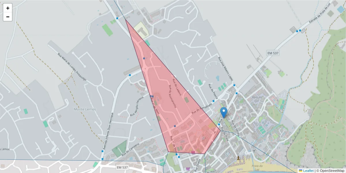 Mapa detalhado do código postal 8600-164 com limites, códigos postais vizinhos e agências dos correios