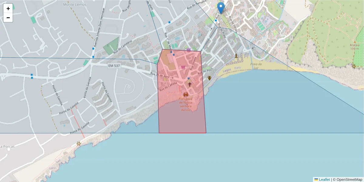 Mapa detalhado do código postal 8600-165 com limites, códigos postais vizinhos e agências dos correios