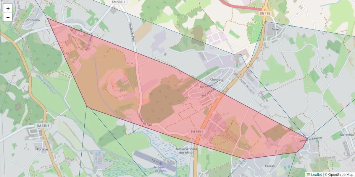 Mapa detalhado do código postal 8600-314 com limites, códigos postais vizinhos e agências dos correios