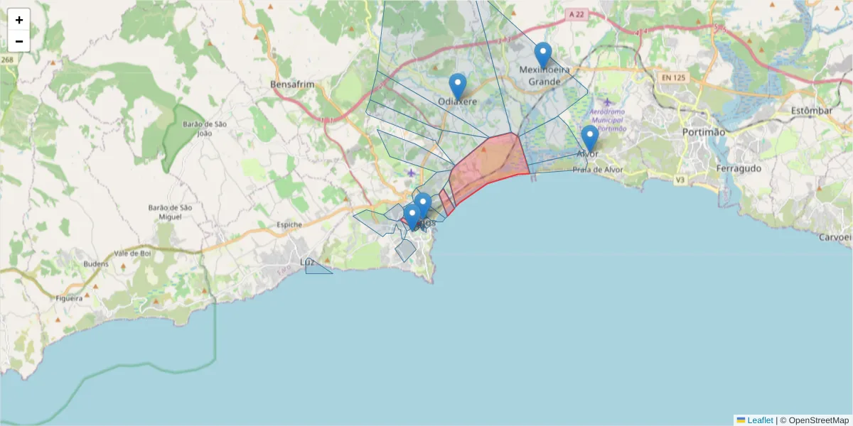 Mapa detalhado do código postal 8600-315 com limites, códigos postais vizinhos e agências dos correios