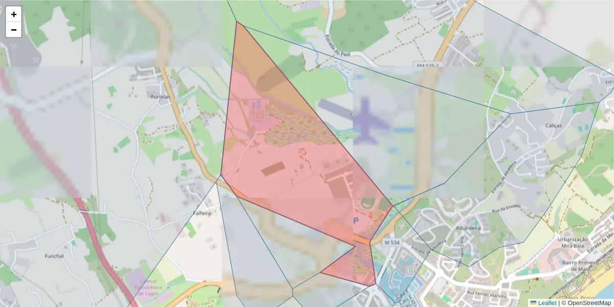 Mapa detalhado do código postal 8600-324 com limites, códigos postais vizinhos e agências dos correios