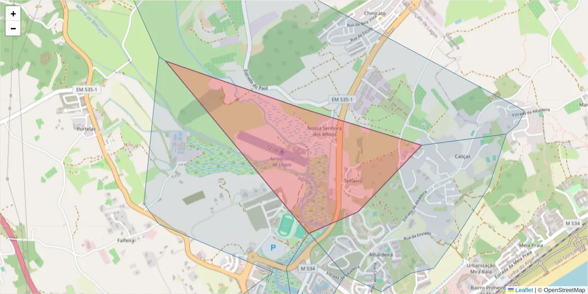 Mapa detalhado do código postal 8600-327 com limites, códigos postais vizinhos e agências dos correios