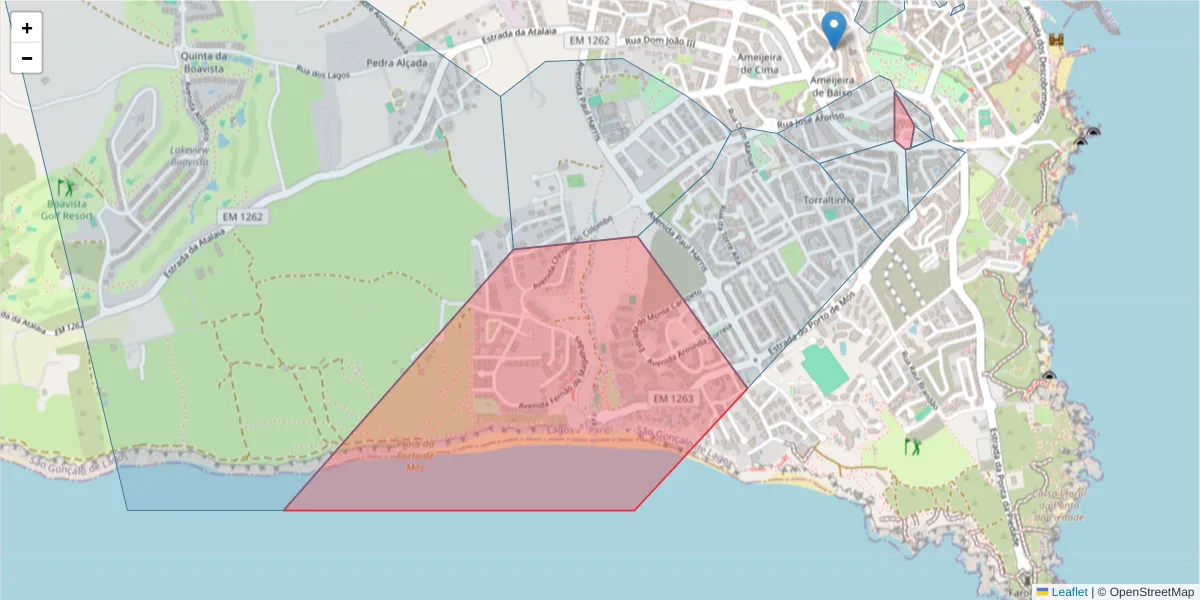 Mapa detalhado do código postal 8600-513 com limites, códigos postais vizinhos e agências dos correios