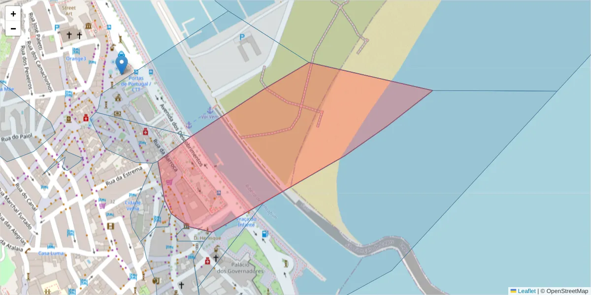Mapa detalhado do código postal 8600-525 com limites, códigos postais vizinhos e agências dos correios