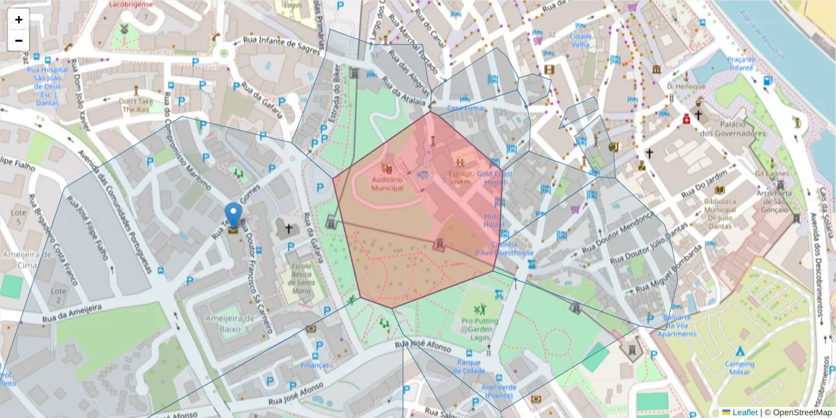 Mapa detalhado do código postal 8600-537 com limites, códigos postais vizinhos e agências dos correios