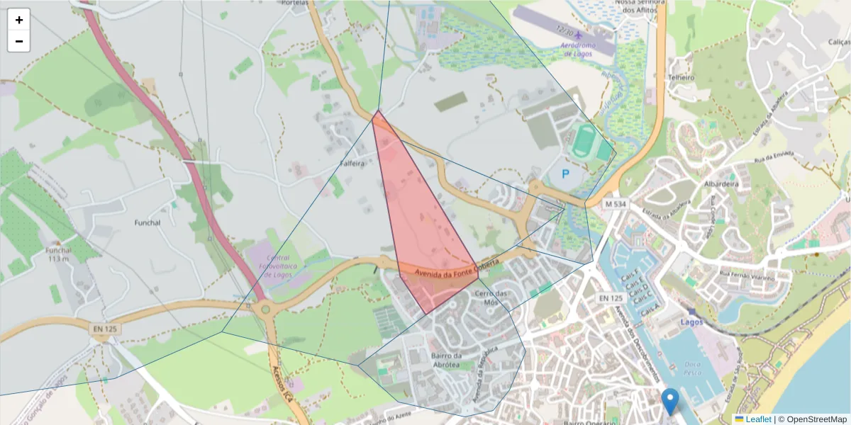 Mapa detalhado do código postal 8600-581 com limites, códigos postais vizinhos e agências dos correios