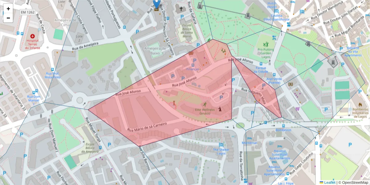 Mapa detalhado do código postal 8600-620 com limites, códigos postais vizinhos e agências dos correios