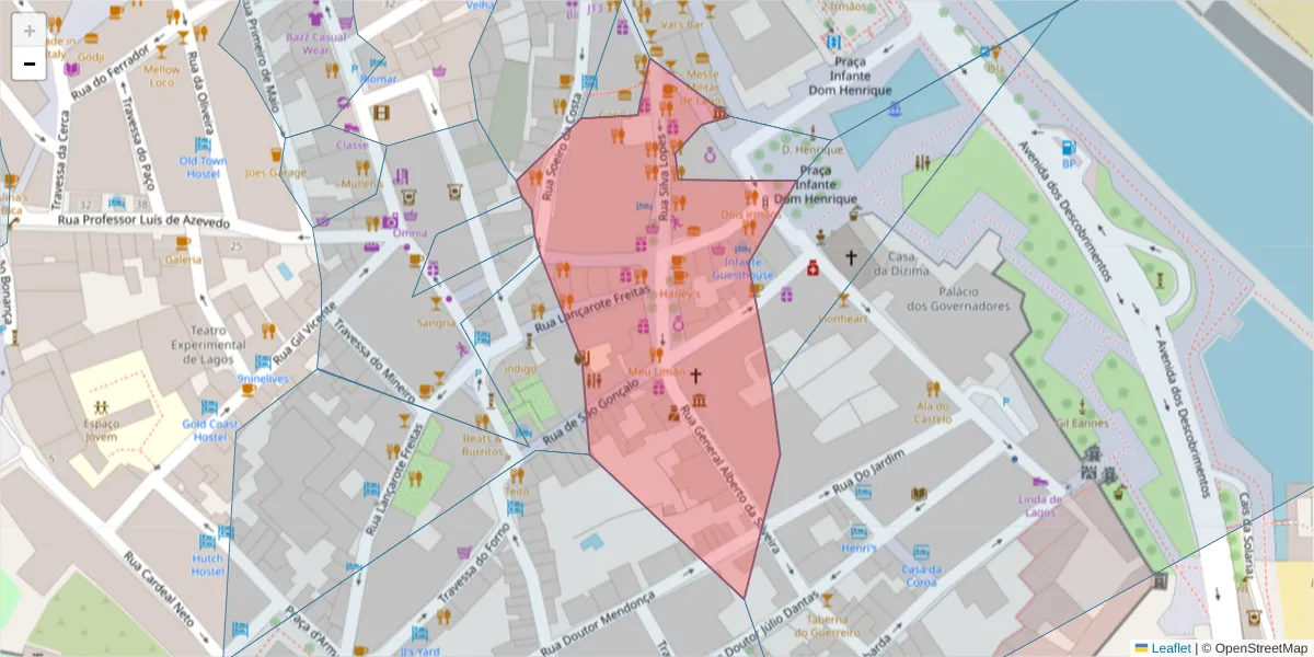 Mapa detalhado do código postal 8600-623 com limites, códigos postais vizinhos e agências dos correios