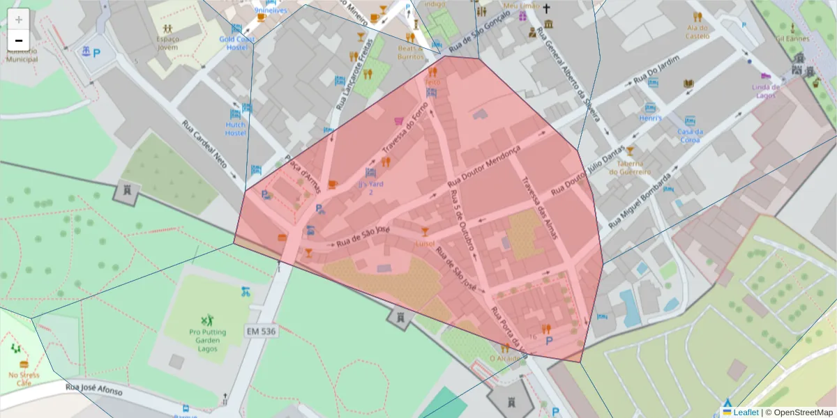 Mapa detalhado do código postal 8600-632 com limites, códigos postais vizinhos e agências dos correios