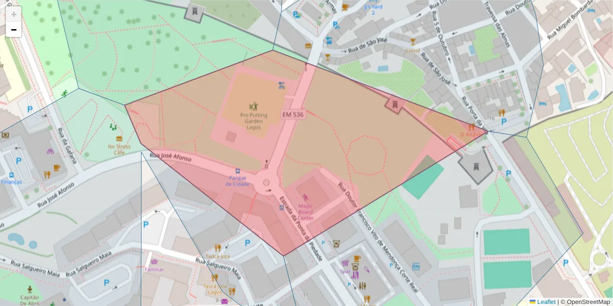 Mapa detalhado do código postal 8600-642 com limites, códigos postais vizinhos e agências dos correios