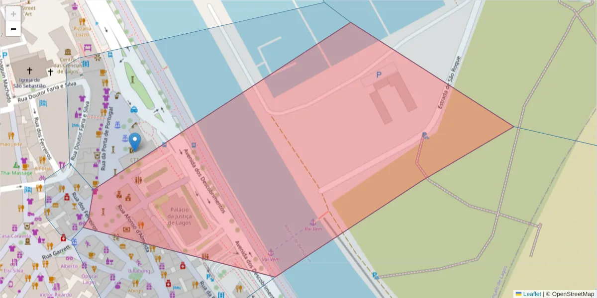Mapa detalhado do código postal 8600-668 com limites, códigos postais vizinhos e agências dos correios