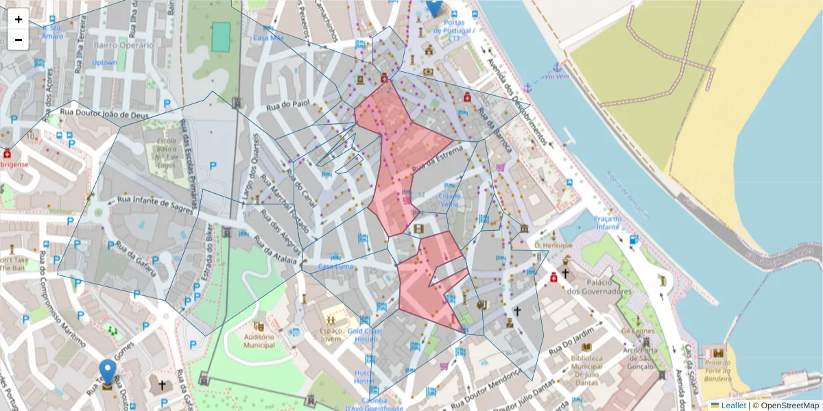Mapa detalhado do código postal 8600-681 com limites, códigos postais vizinhos e agências dos correios