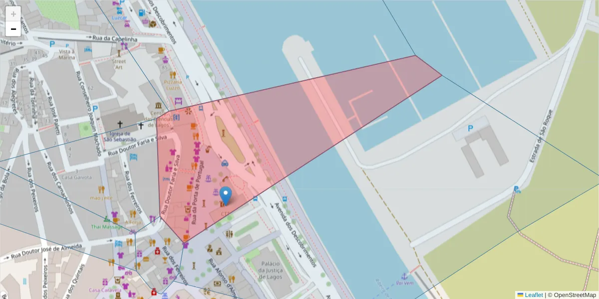 Mapa detalhado do código postal 8600-701 com limites, códigos postais vizinhos e agências dos correios