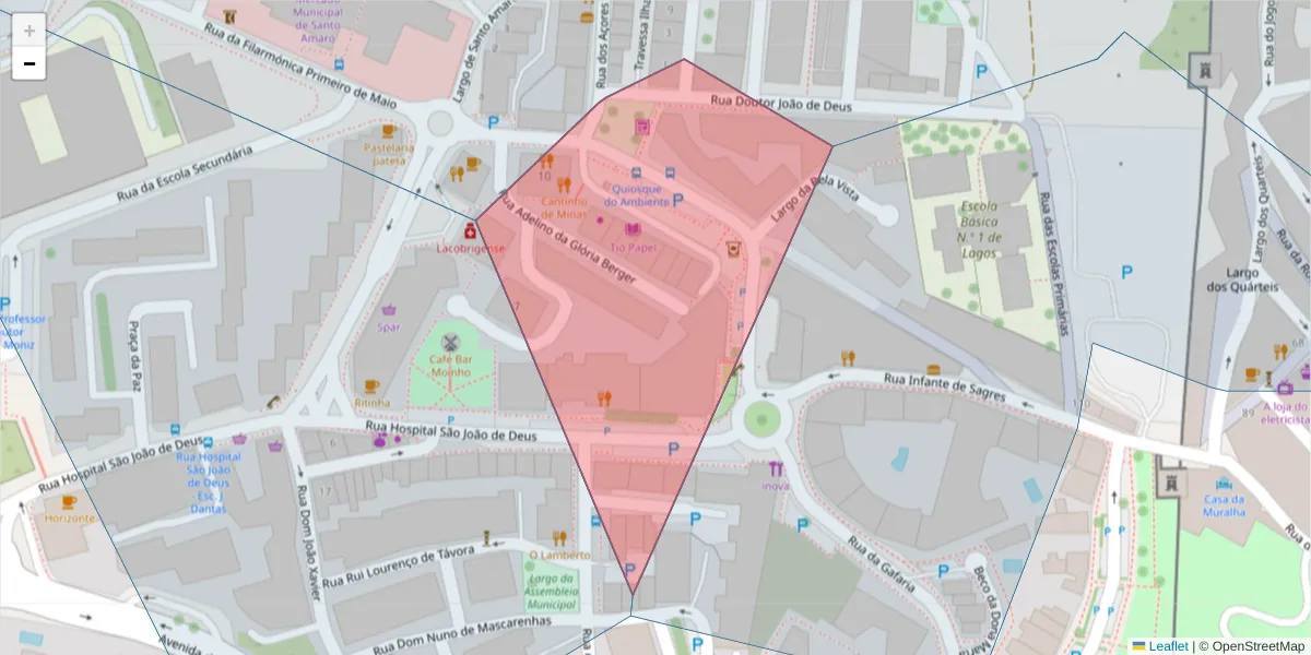 Mapa detalhado do código postal 8600-732 com limites, códigos postais vizinhos e agências dos correios