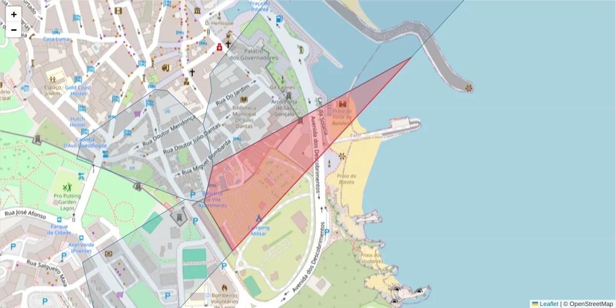 Mapa detalhado do código postal 8600-854 com limites, códigos postais vizinhos e agências dos correios