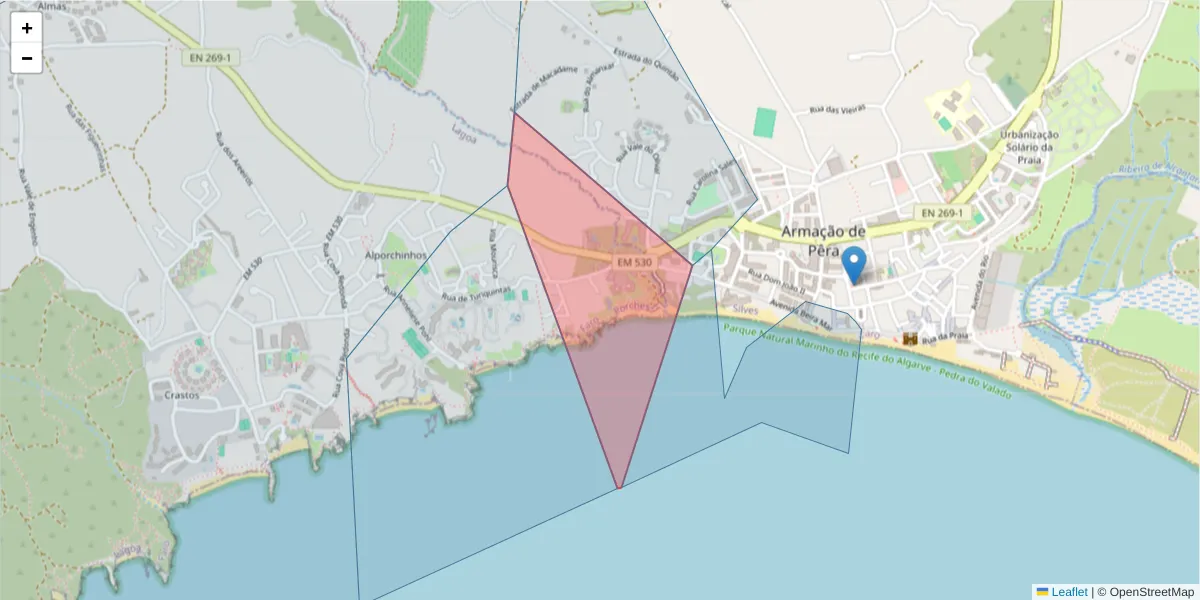 Mapa detalhado do código postal 8635 com limites, códigos postais vizinhos e agências dos correios