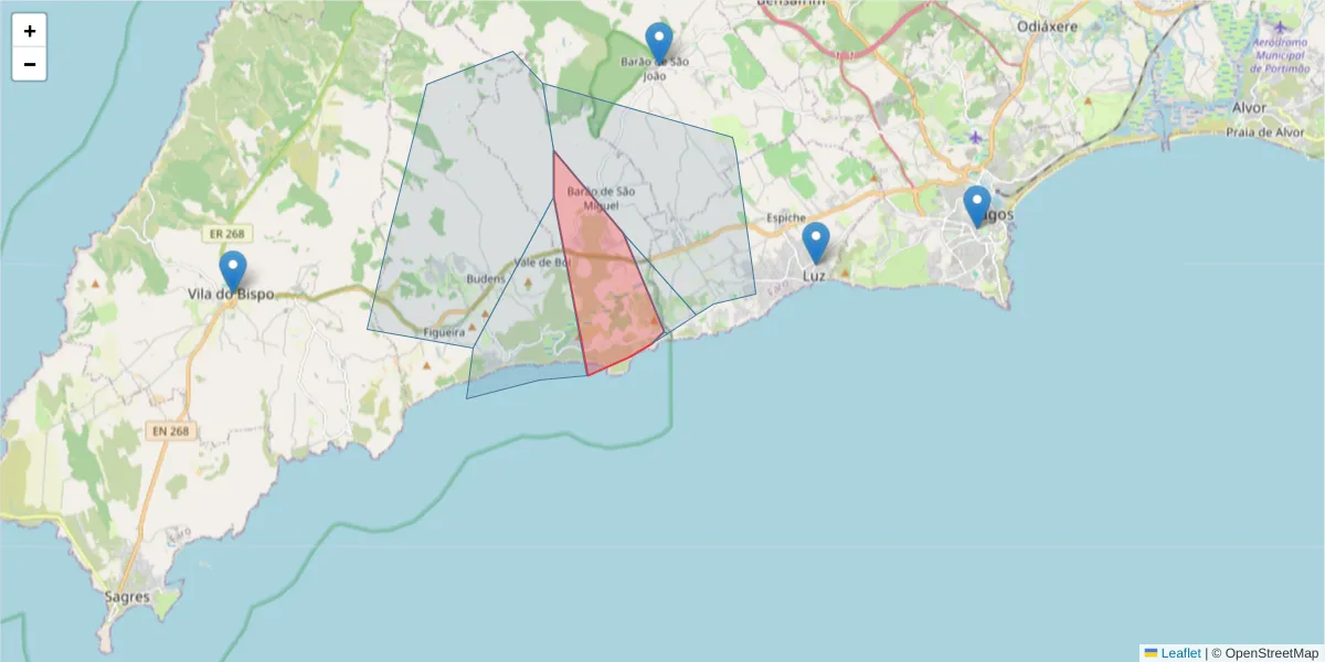 Mapa detalhado do código postal 8650-120 com limites, códigos postais vizinhos e agências dos correios