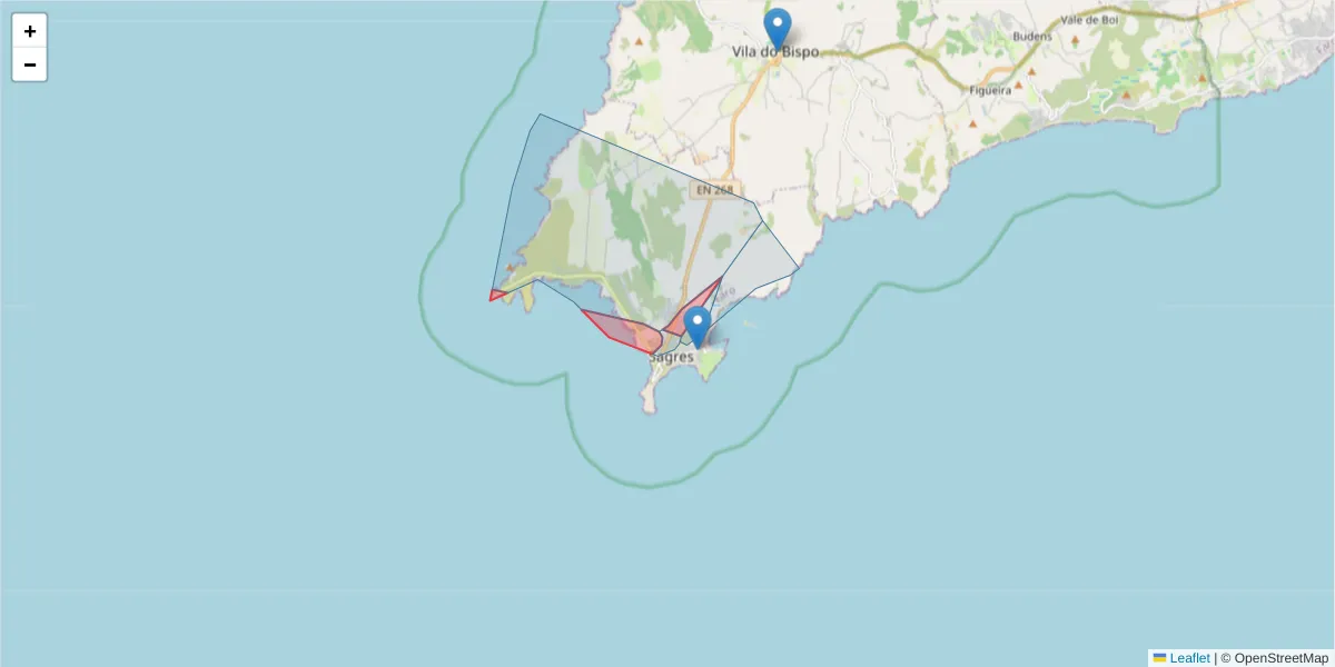 Mapa detalhado do código postal 8650-366 com limites, códigos postais vizinhos e agências dos correios