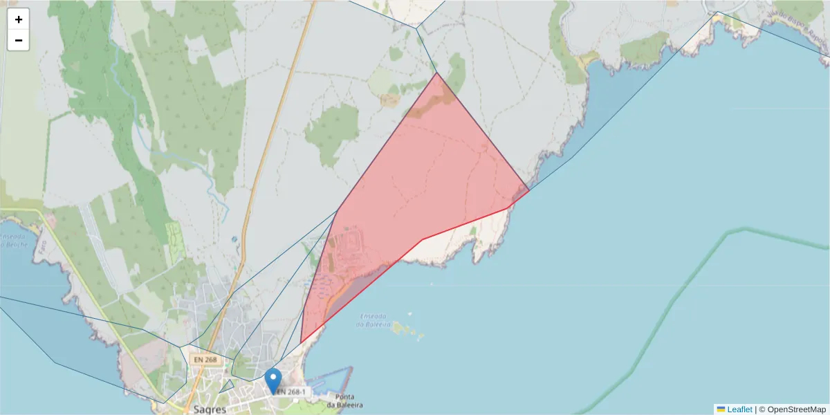 Mapa detalhado do código postal 8650-368 com limites, códigos postais vizinhos e agências dos correios
