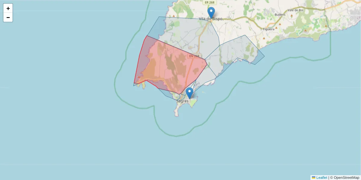 Mapa detalhado do código postal 8650-378 com limites, códigos postais vizinhos e agências dos correios