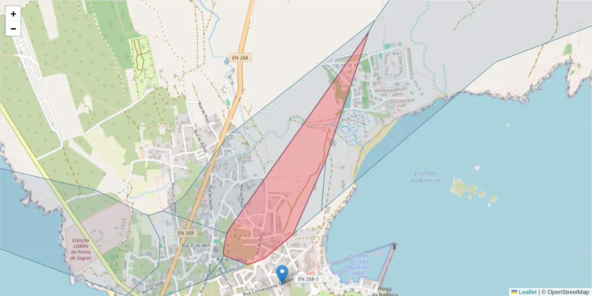 Mapa detalhado do código postal 8650-384 com limites, códigos postais vizinhos e agências dos correios