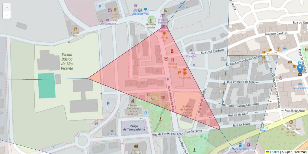 Mapa detalhado do código postal 8650-426 com limites, códigos postais vizinhos e agências dos correios