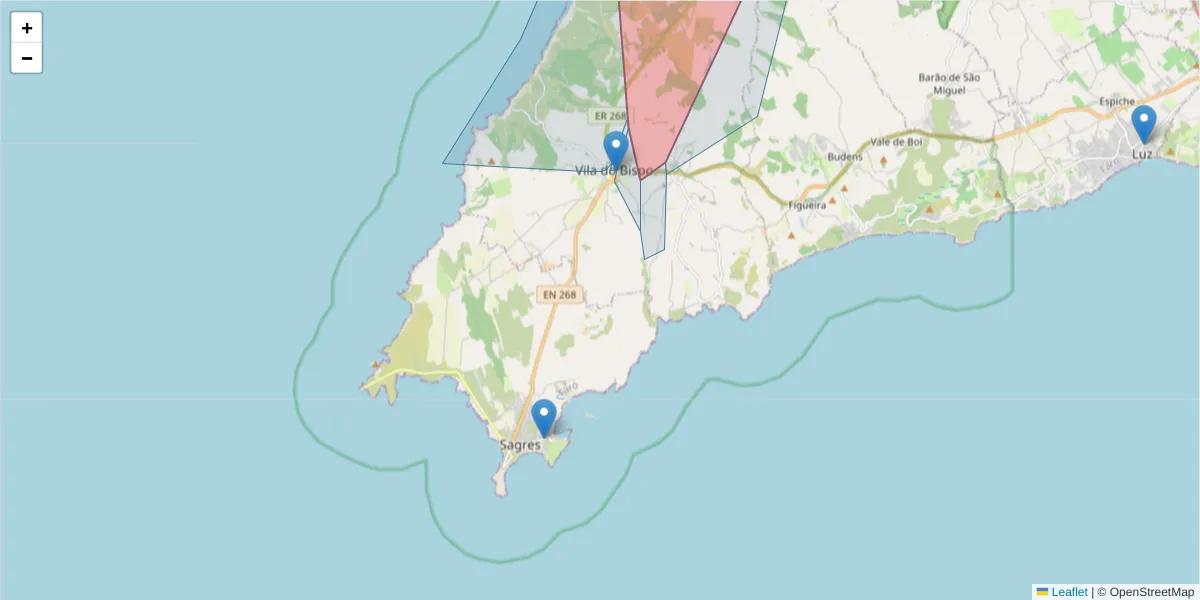 Mapa detalhado do código postal 8650 com limites, códigos postais vizinhos e agências dos correios