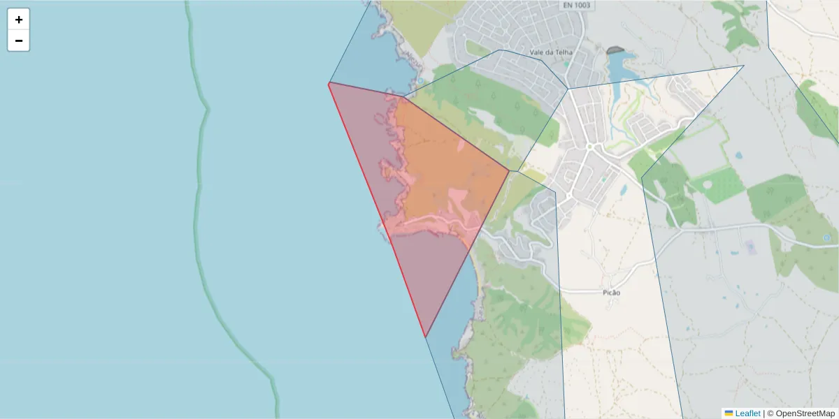 Mapa detalhado do código postal 8670-111 com limites, códigos postais vizinhos e agências dos correios