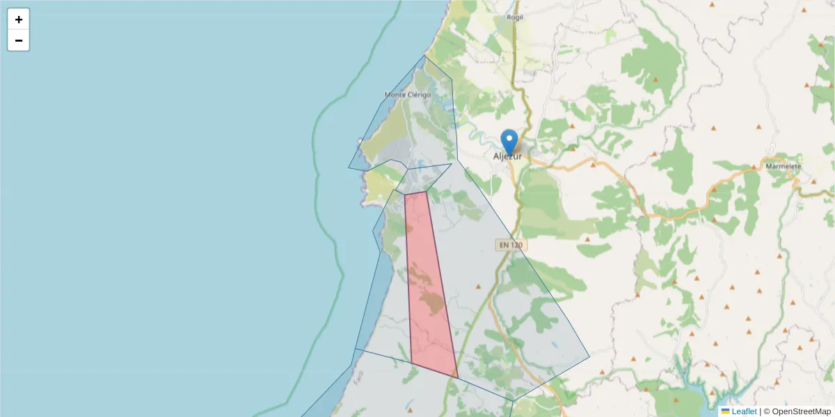 Mapa detalhado do código postal 8670-158 com limites, códigos postais vizinhos e agências dos correios