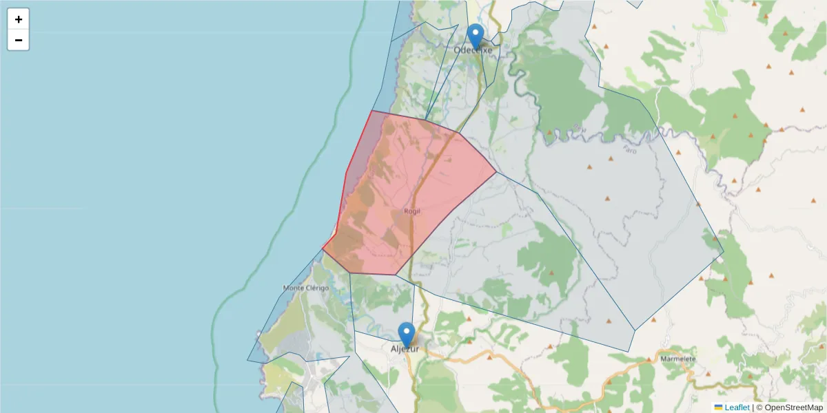 Mapa detalhado do código postal 8670-440 com limites, códigos postais vizinhos e agências dos correios