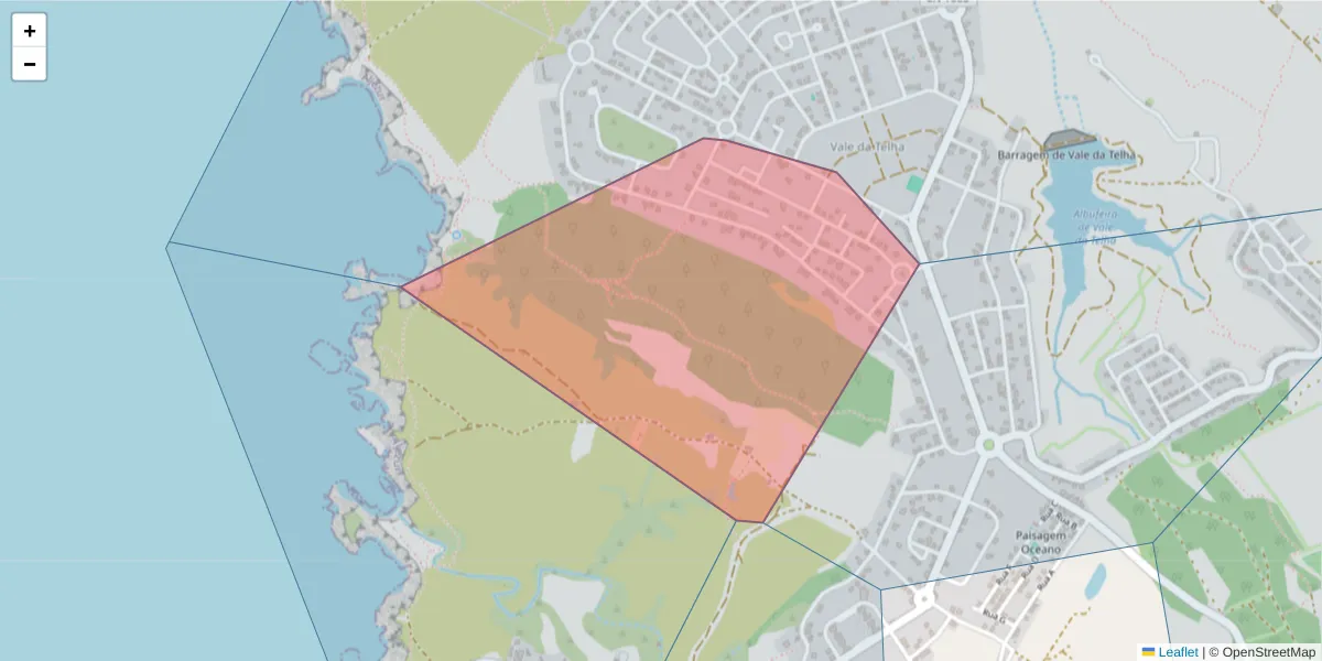 Mapa detalhado do código postal 8671-909 com limites, códigos postais vizinhos e agências dos correios