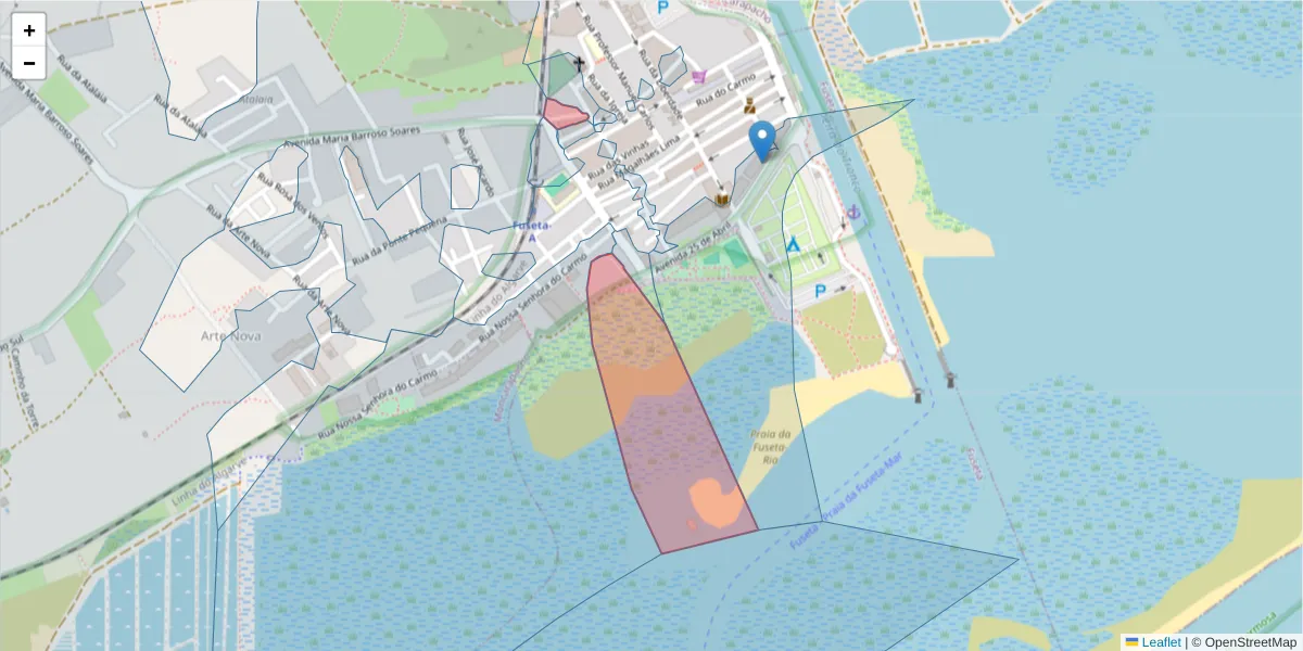 Mapa detalhado do código postal 8700-020 com limites, códigos postais vizinhos e agências dos correios