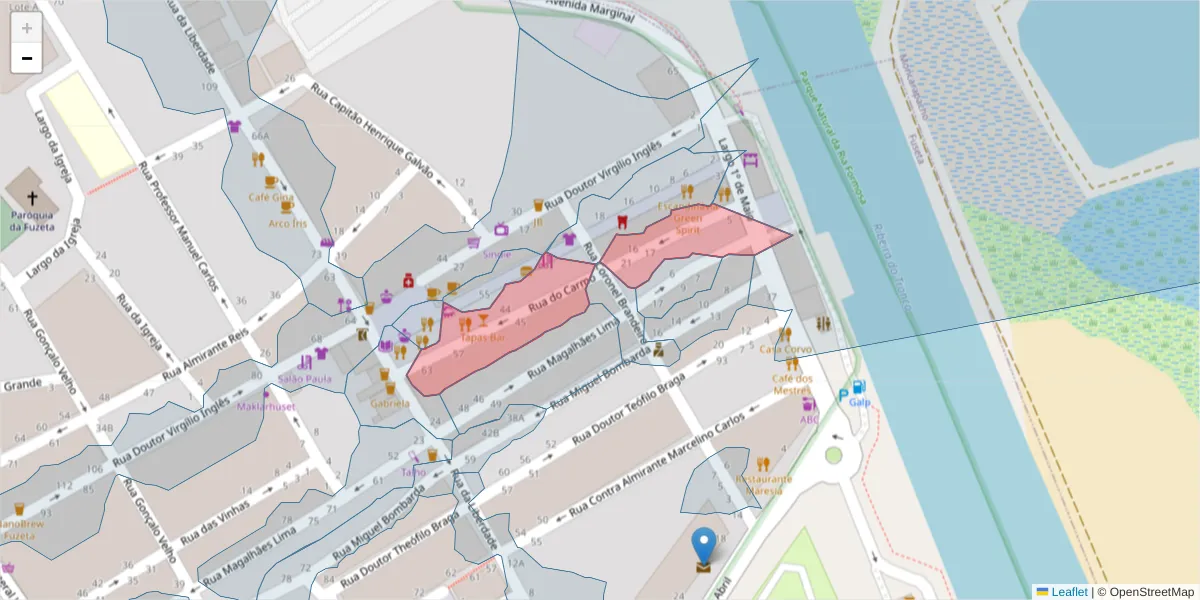 Mapa detalhado do código postal 8700-028 com limites, códigos postais vizinhos e agências dos correios