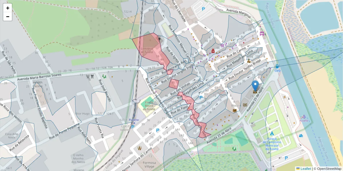 Mapa detalhado do código postal 8700-034 com limites, códigos postais vizinhos e agências dos correios