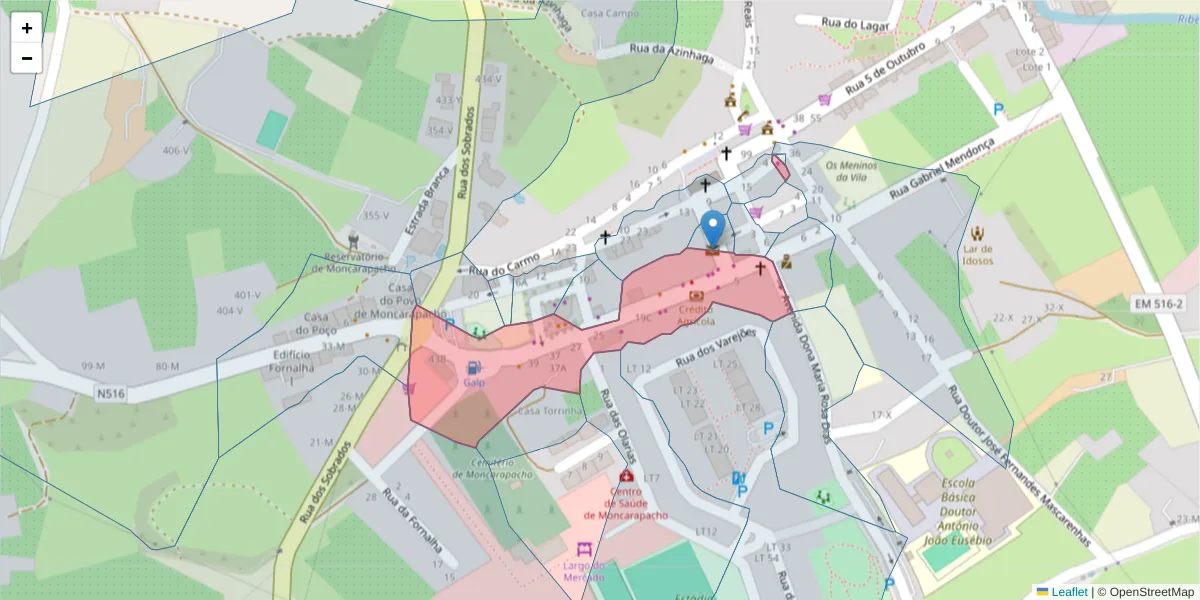 Mapa detalhado do código postal 8700-081 com limites, códigos postais vizinhos e agências dos correios