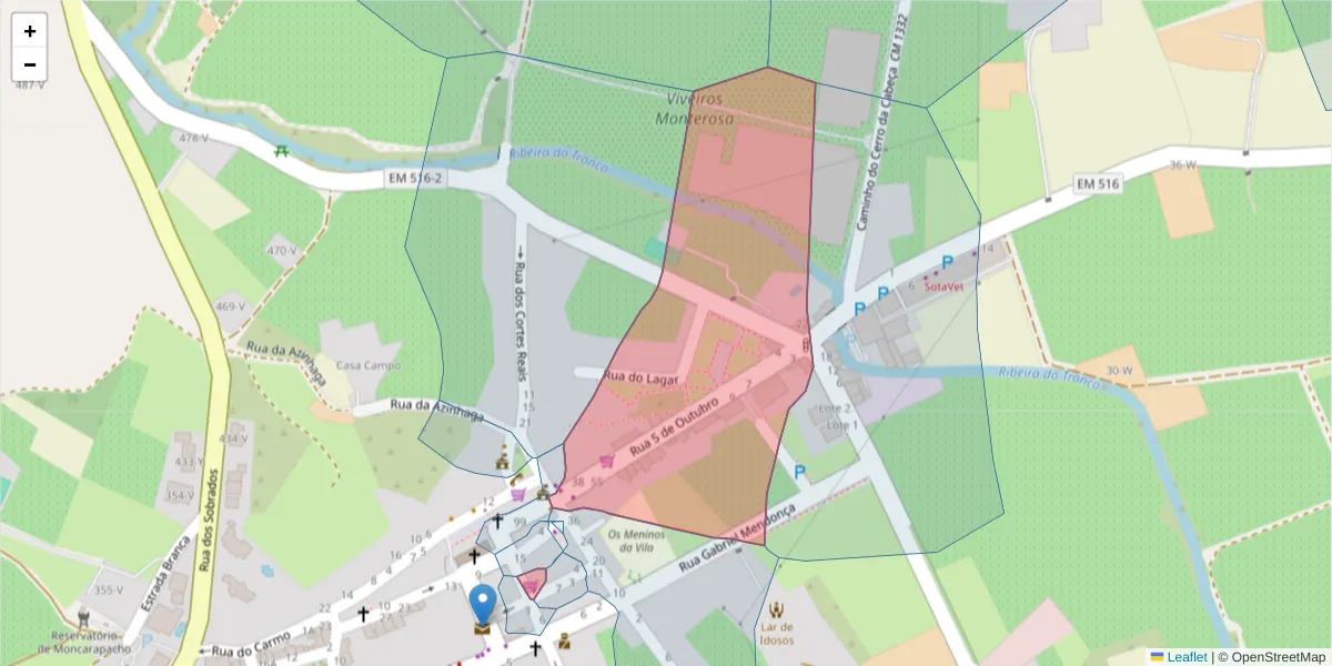 Mapa detalhado do código postal 8700-091 com limites, códigos postais vizinhos e agências dos correios