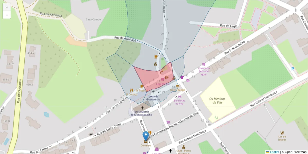 Mapa detalhado do código postal 8700-093 com limites, códigos postais vizinhos e agências dos correios