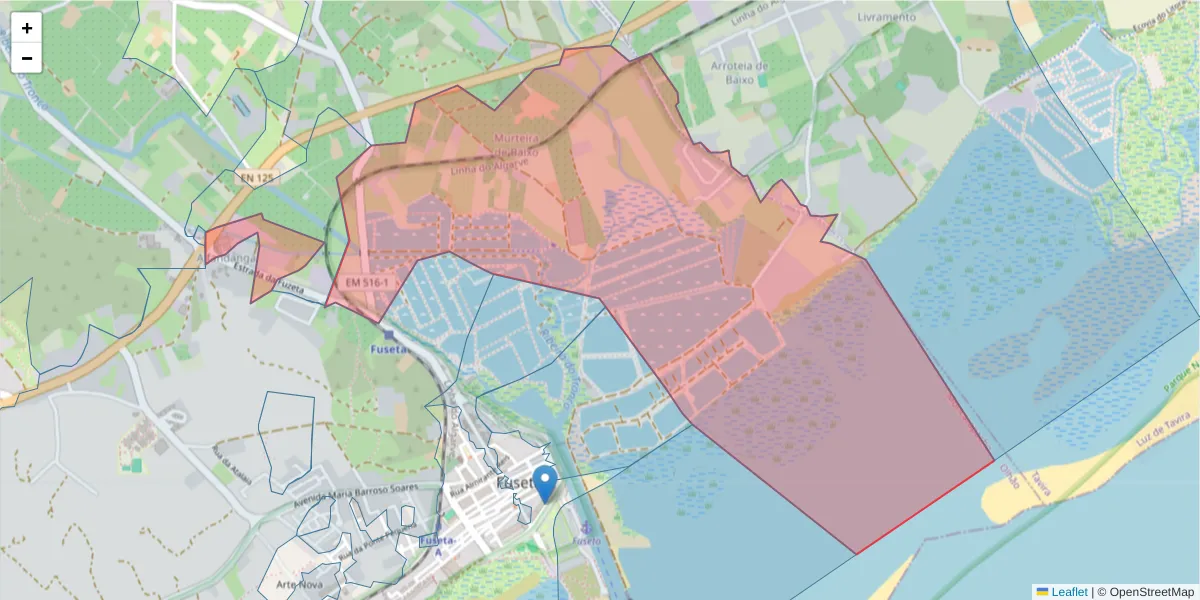 Mapa detalhado do código postal 8700-121 com limites, códigos postais vizinhos e agências dos correios