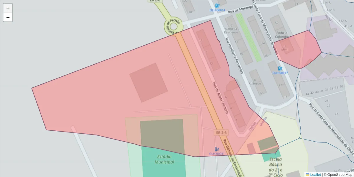 Mapa detalhado do código postal 8700-132 com limites, códigos postais vizinhos e agências dos correios