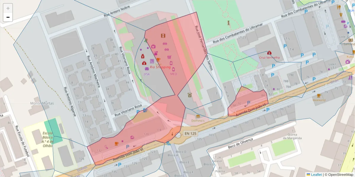 Mapa detalhado do código postal 8700-137 com limites, códigos postais vizinhos e agências dos correios